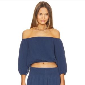 bobi Navy Off-Shoulder Cropped Top